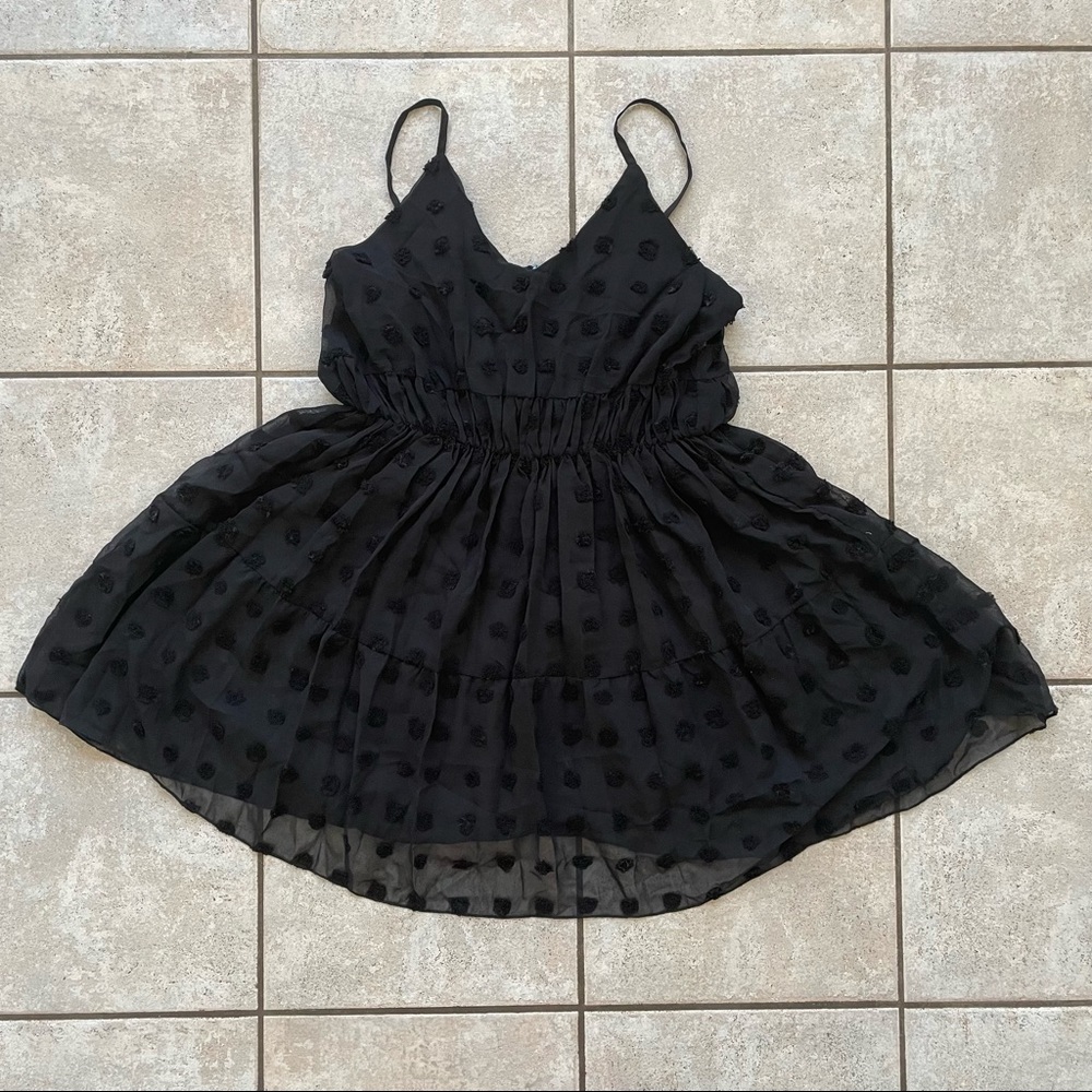 Black Tufted Fit and Flare Cami Mini Dress - Size Medium